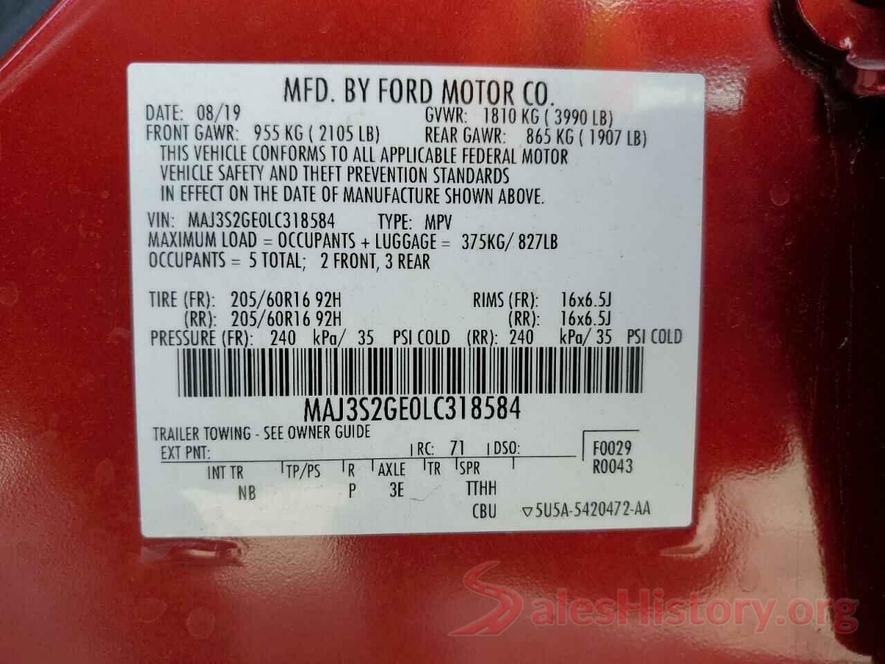 MAJ3S2GE0LC318584 2020 FORD ECOSPORT