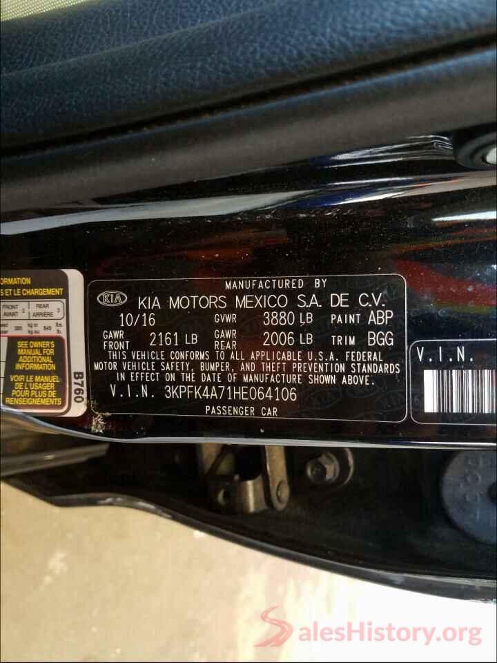 3KPFK4A71HE064106 2017 KIA FORTE