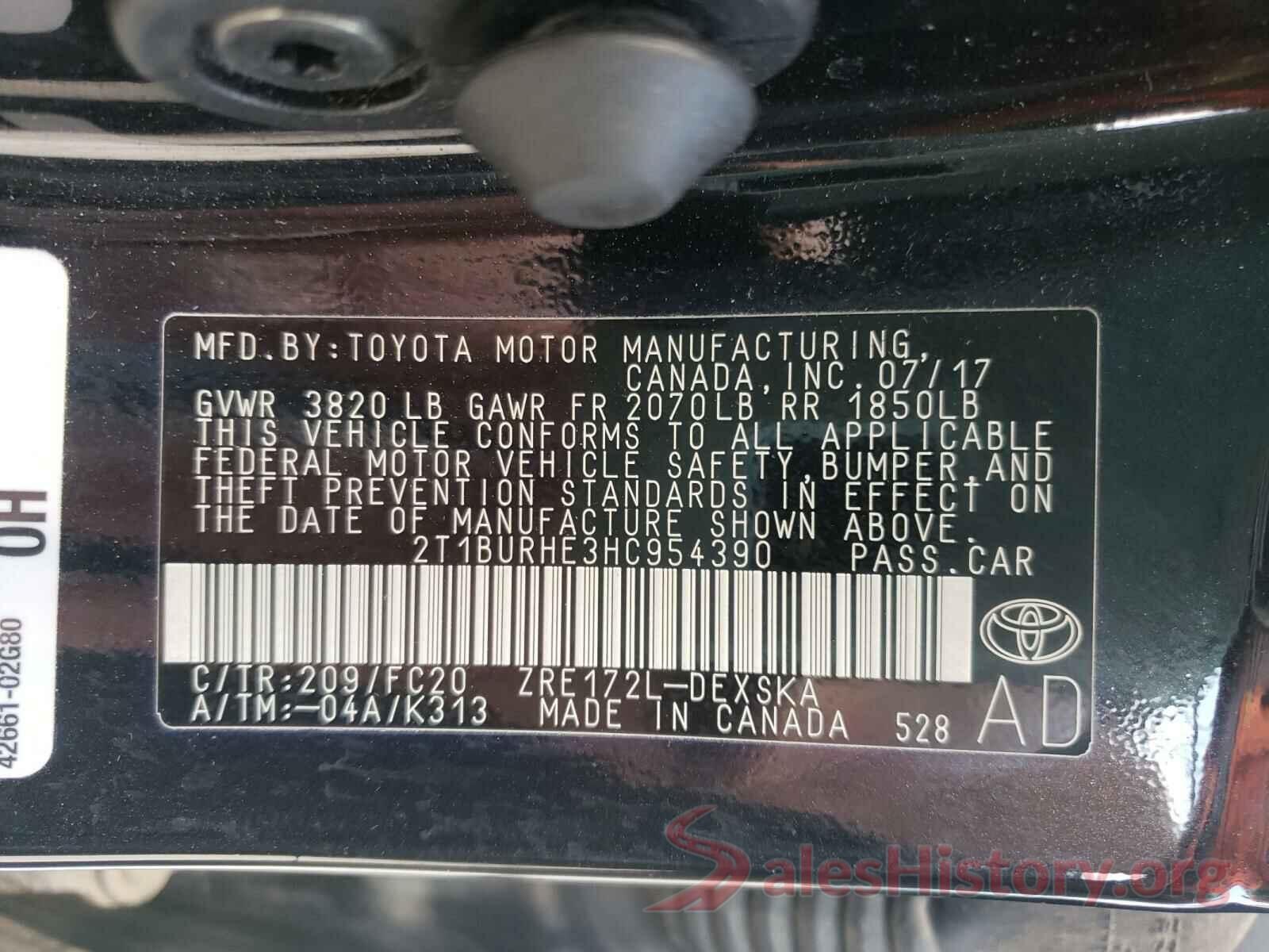 2T1BURHE3HC954390 2017 TOYOTA COROLLA