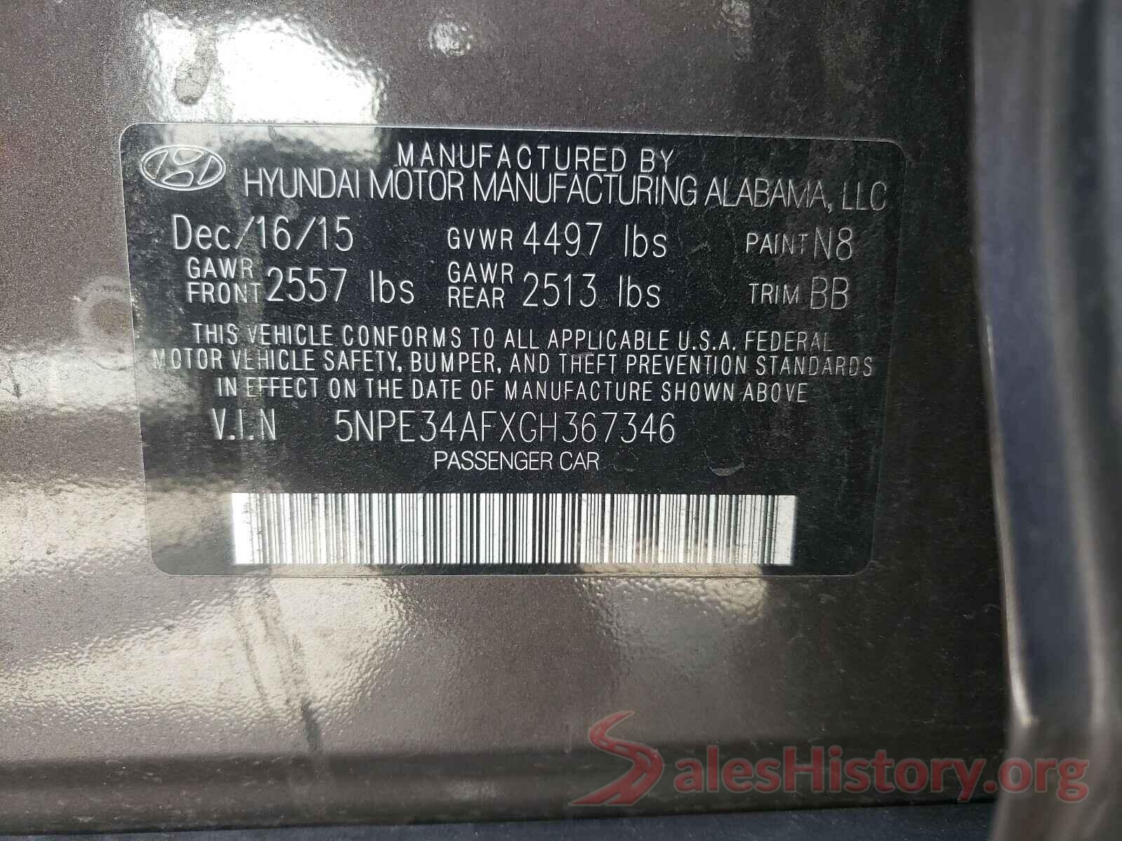 5NPE34AFXGH367346 2016 HYUNDAI SONATA