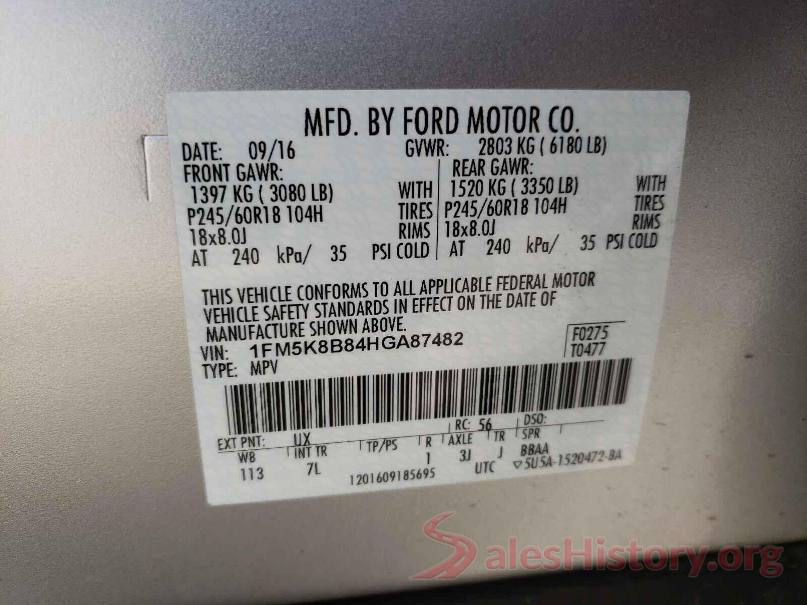 1FM5K8B84HGA87482 2017 FORD EXPLORER