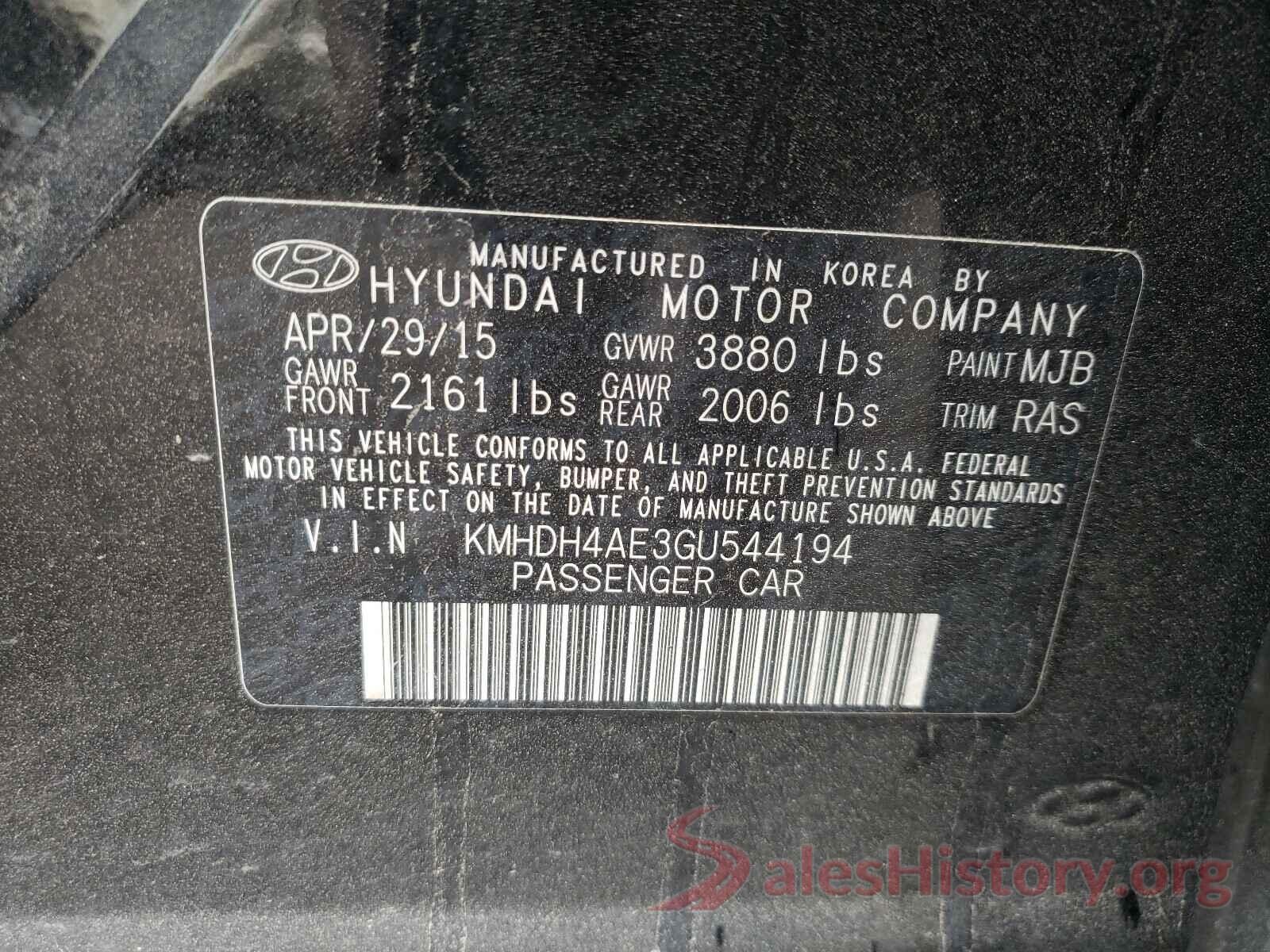 KMHDH4AE3GU544194 2016 HYUNDAI ELANTRA