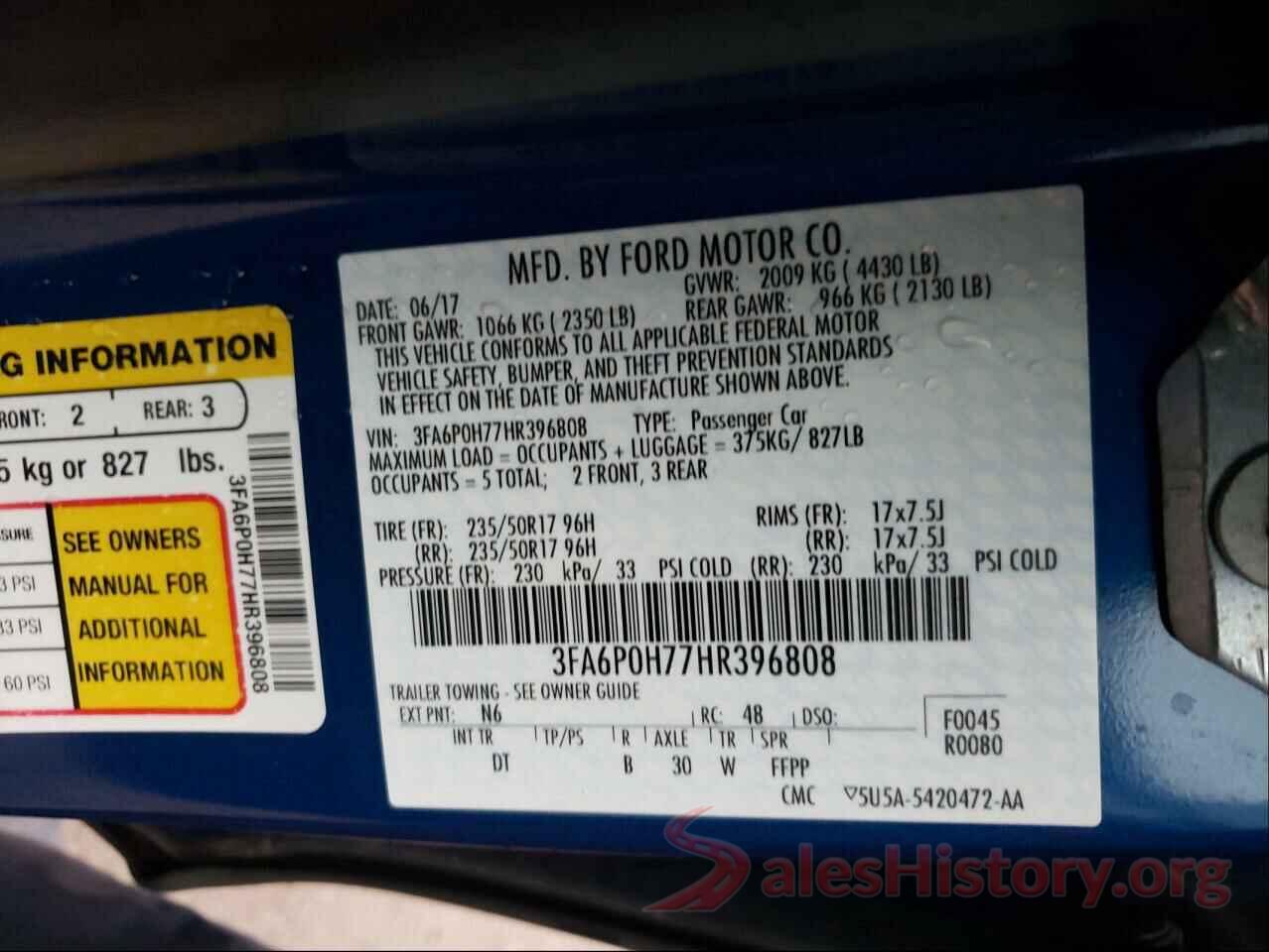 3FA6P0H77HR396808 2017 FORD FUSION