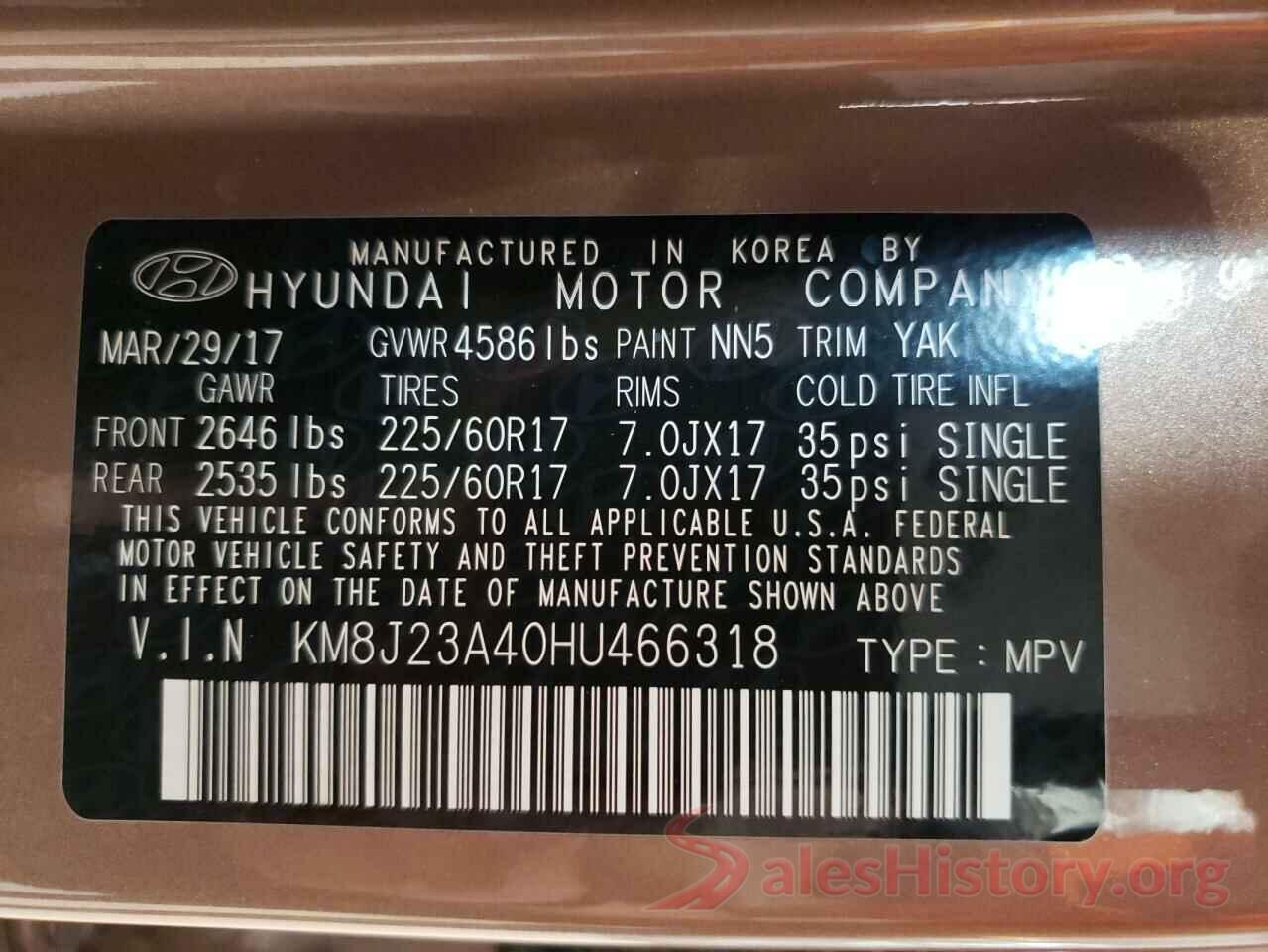 KM8J23A40HU466318 2017 HYUNDAI TUCSON