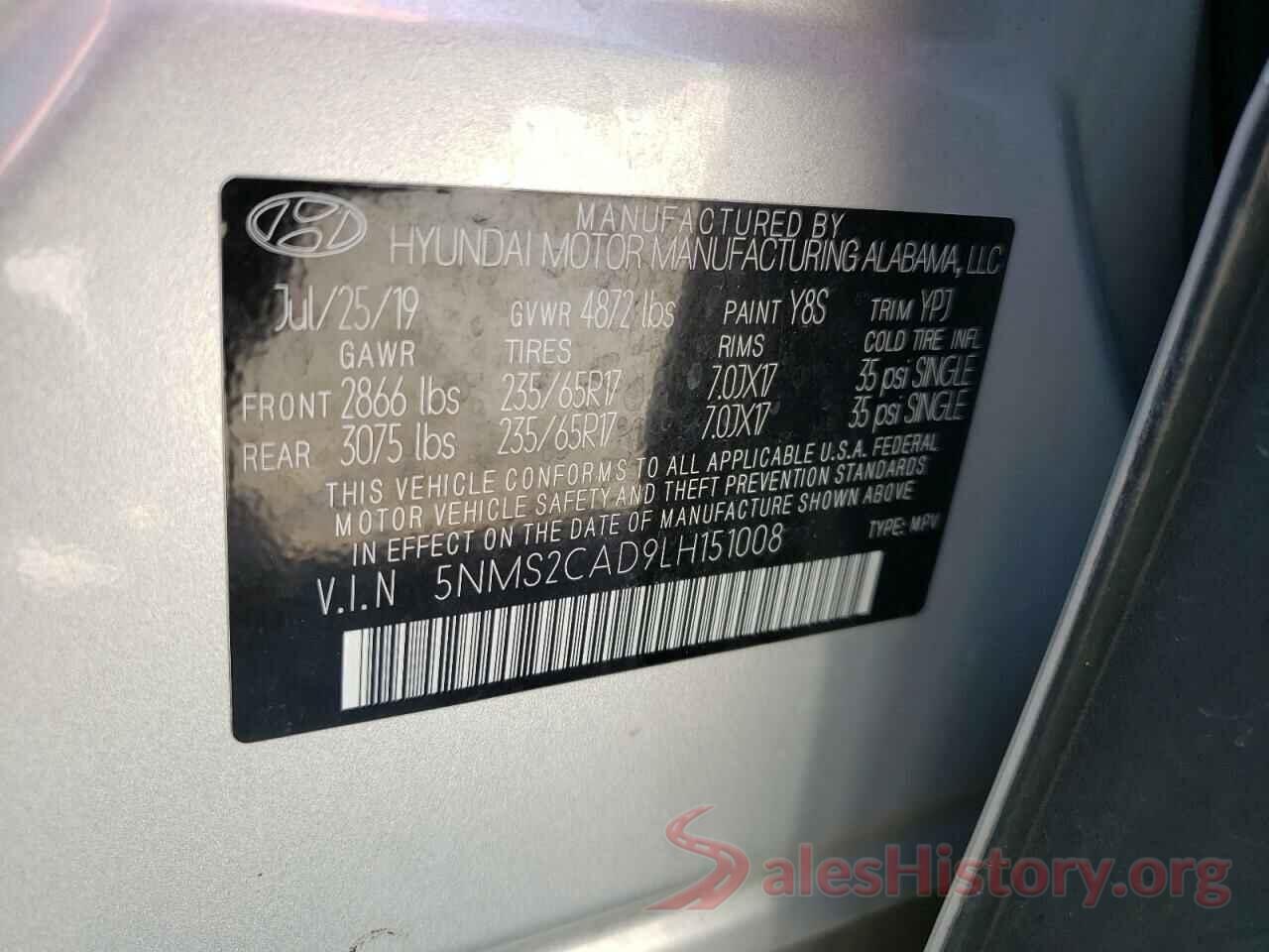 5NMS2CAD9LH151008 2020 HYUNDAI SANTA FE