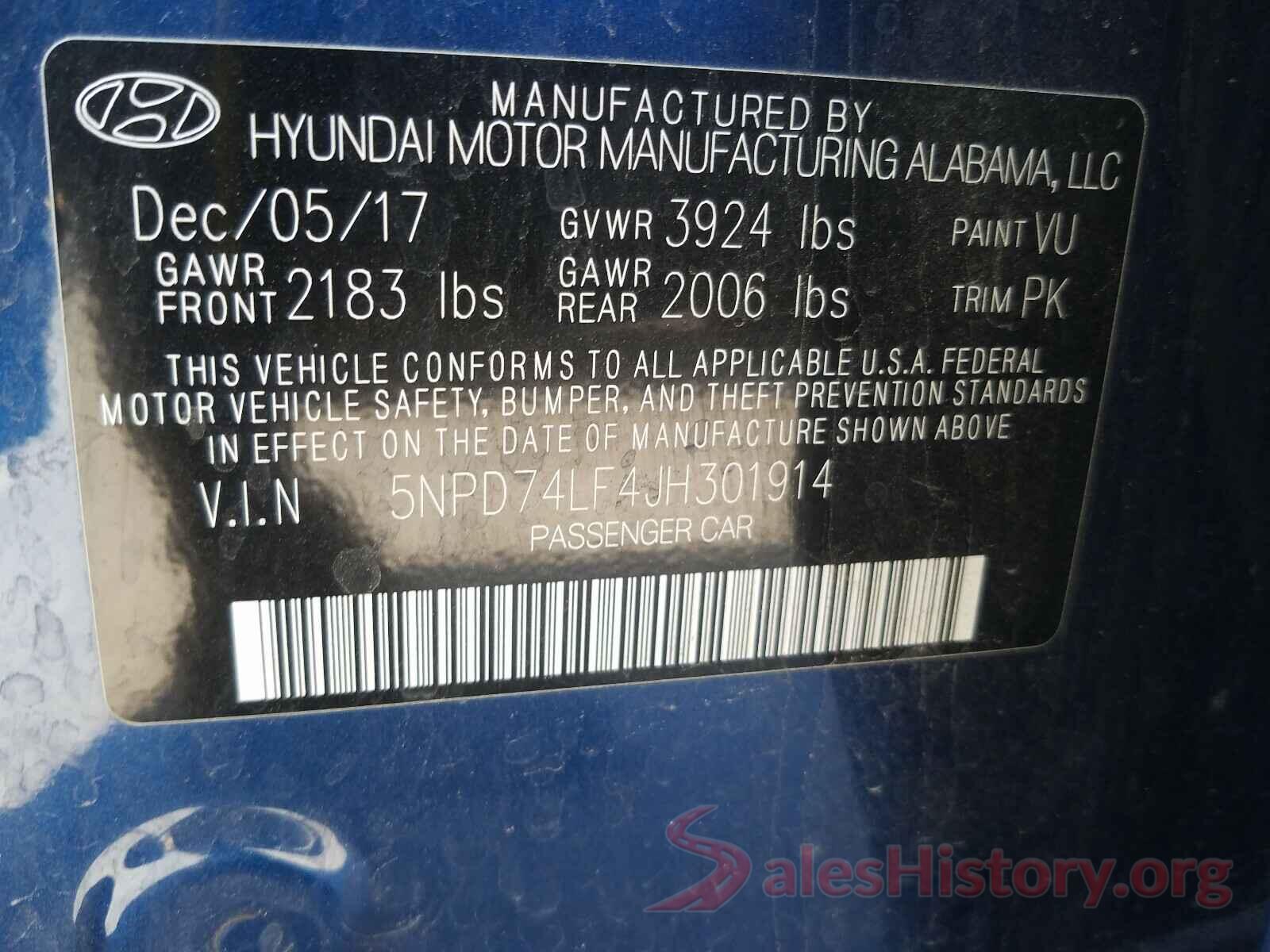 5NPD74LF4JH301914 2018 HYUNDAI ELANTRA