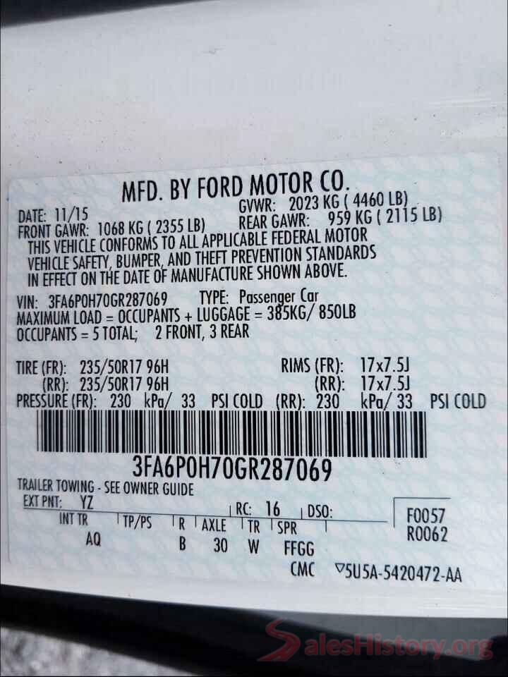 3FA6P0H70GR287069 2016 FORD FUSION