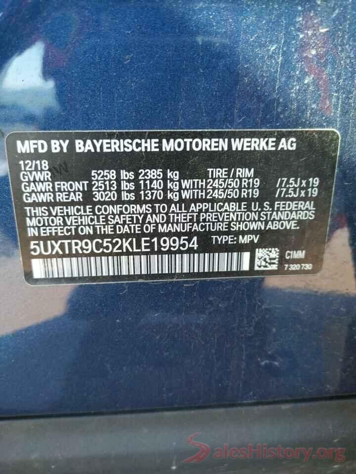 5UXTR9C52KLE19954 2019 BMW X3