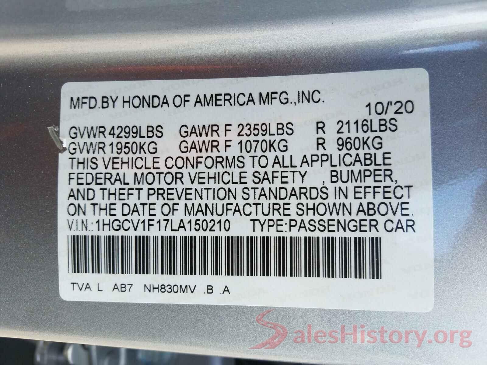 1HGCV1F17LA150210 2020 HONDA ACCORD