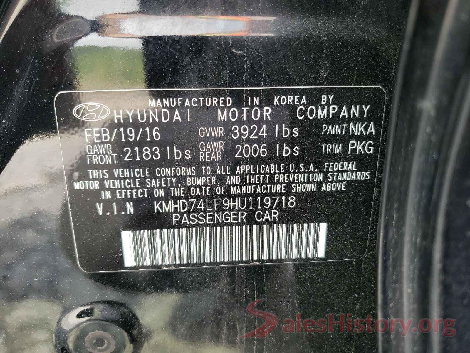 KMHD74LF9HU119718 2017 HYUNDAI ELANTRA