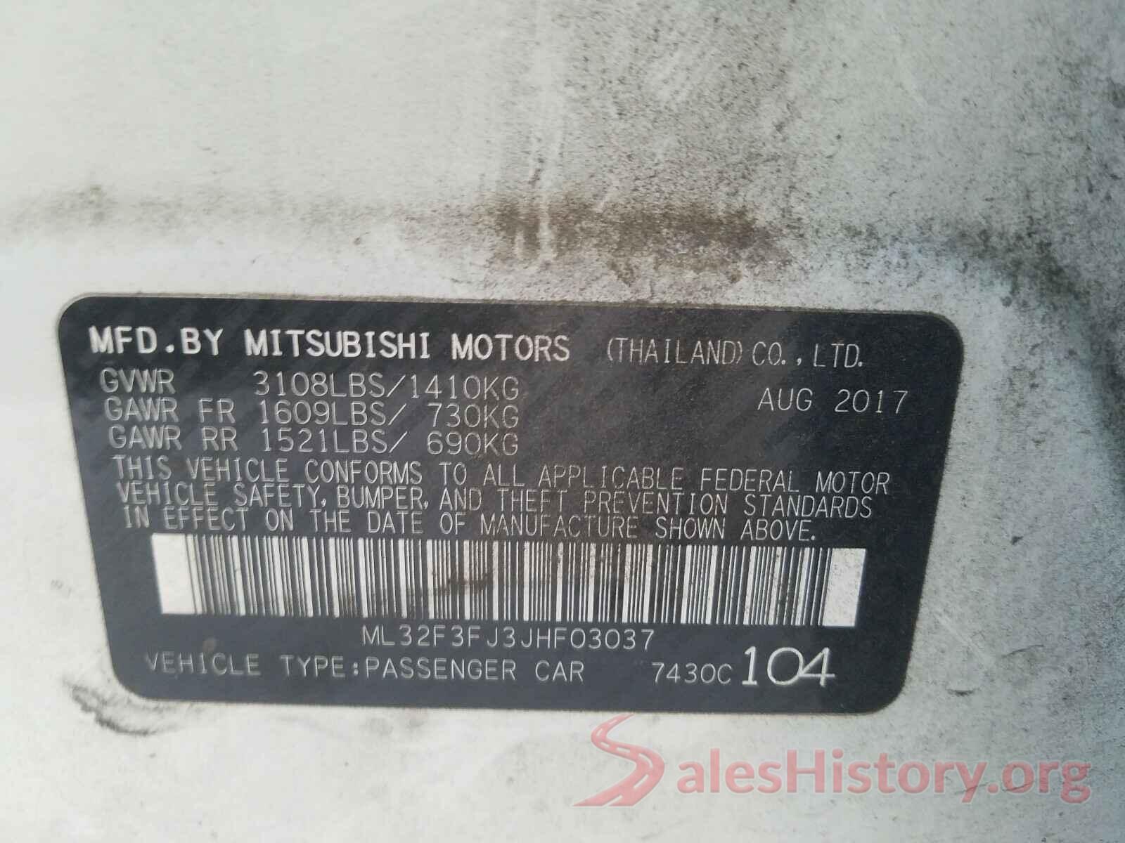 ML32F3FJ3JHF03037 2018 MITSUBISHI MIRAGE