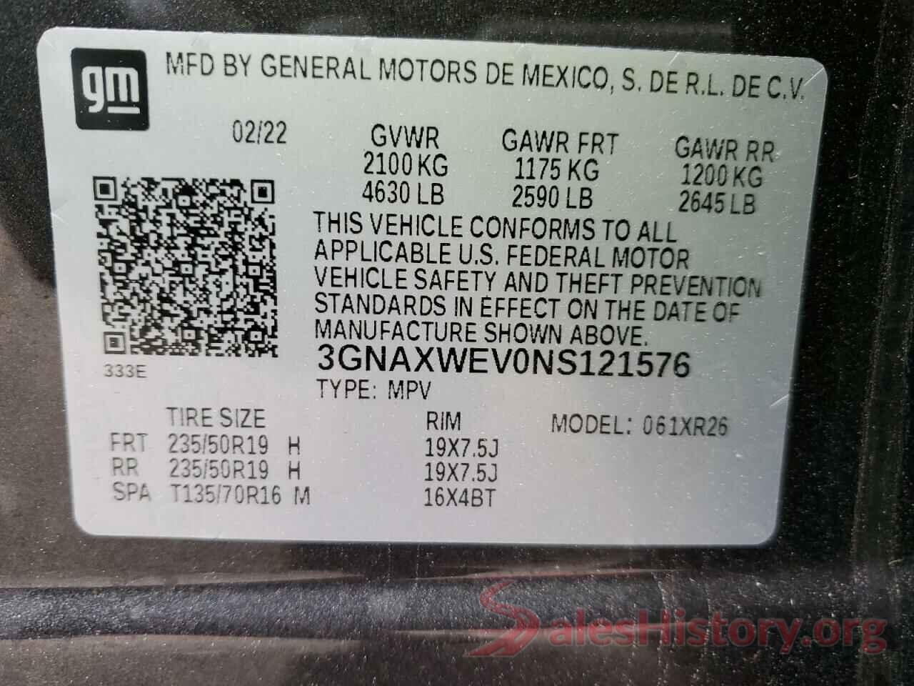 3GNAXWEV0NS121576 2022 CHEVROLET EQUINOX