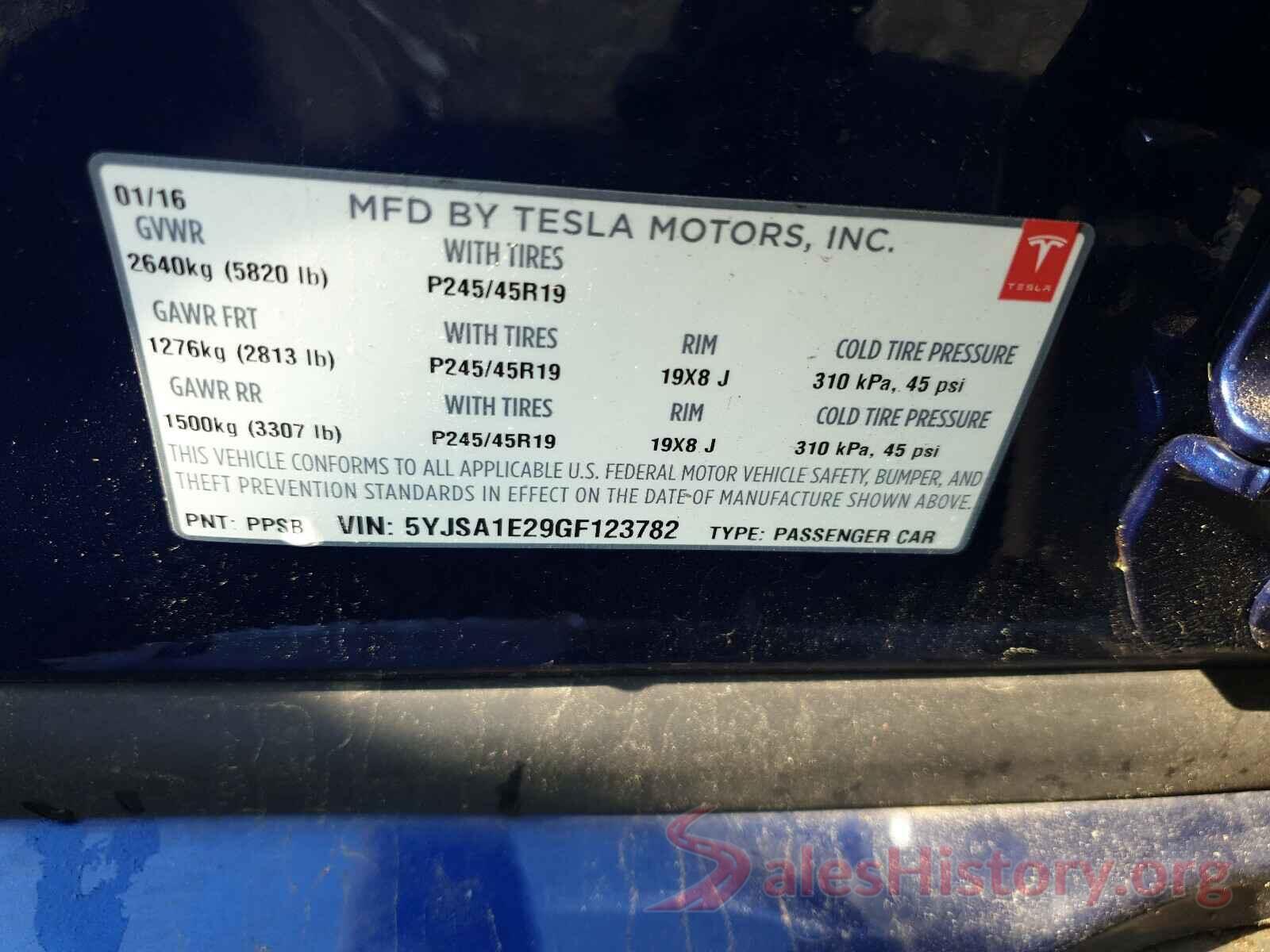 5YJSA1E29GF123782 2016 TESLA MODEL S