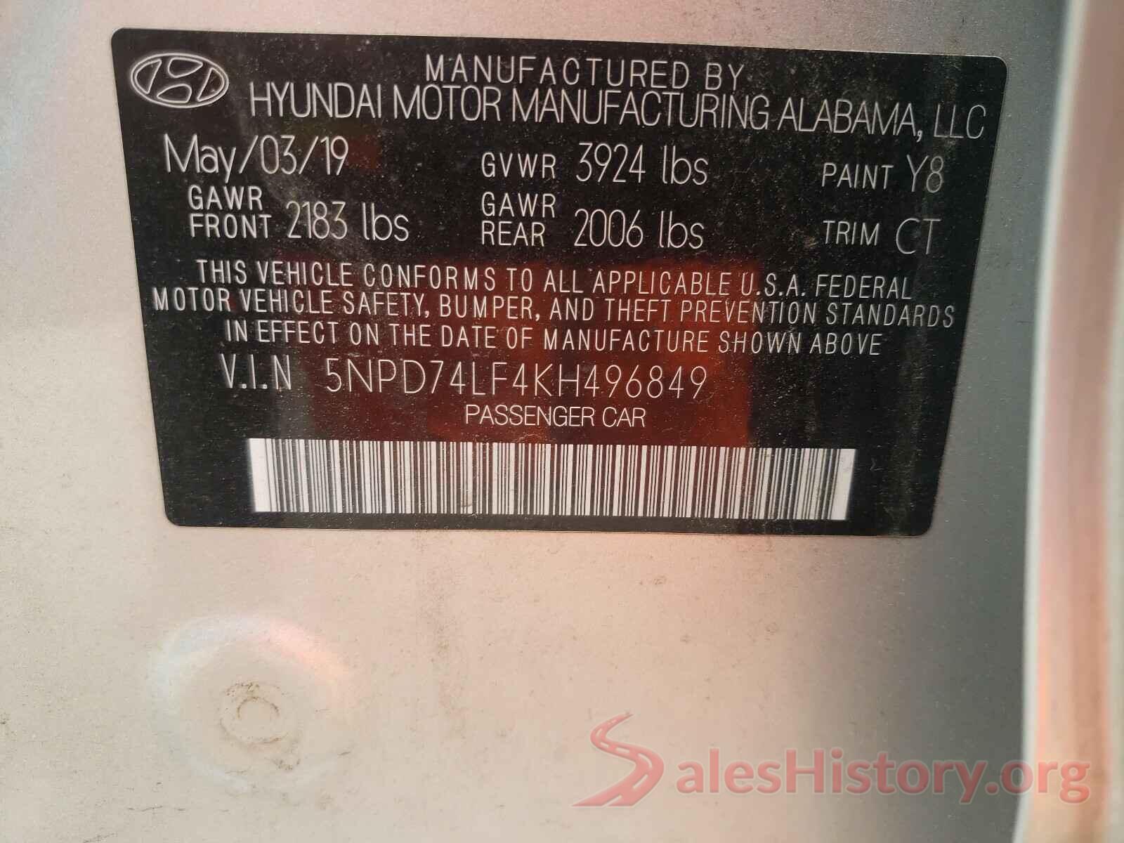 5NPD74LF4KH496849 2019 HYUNDAI ELANTRA