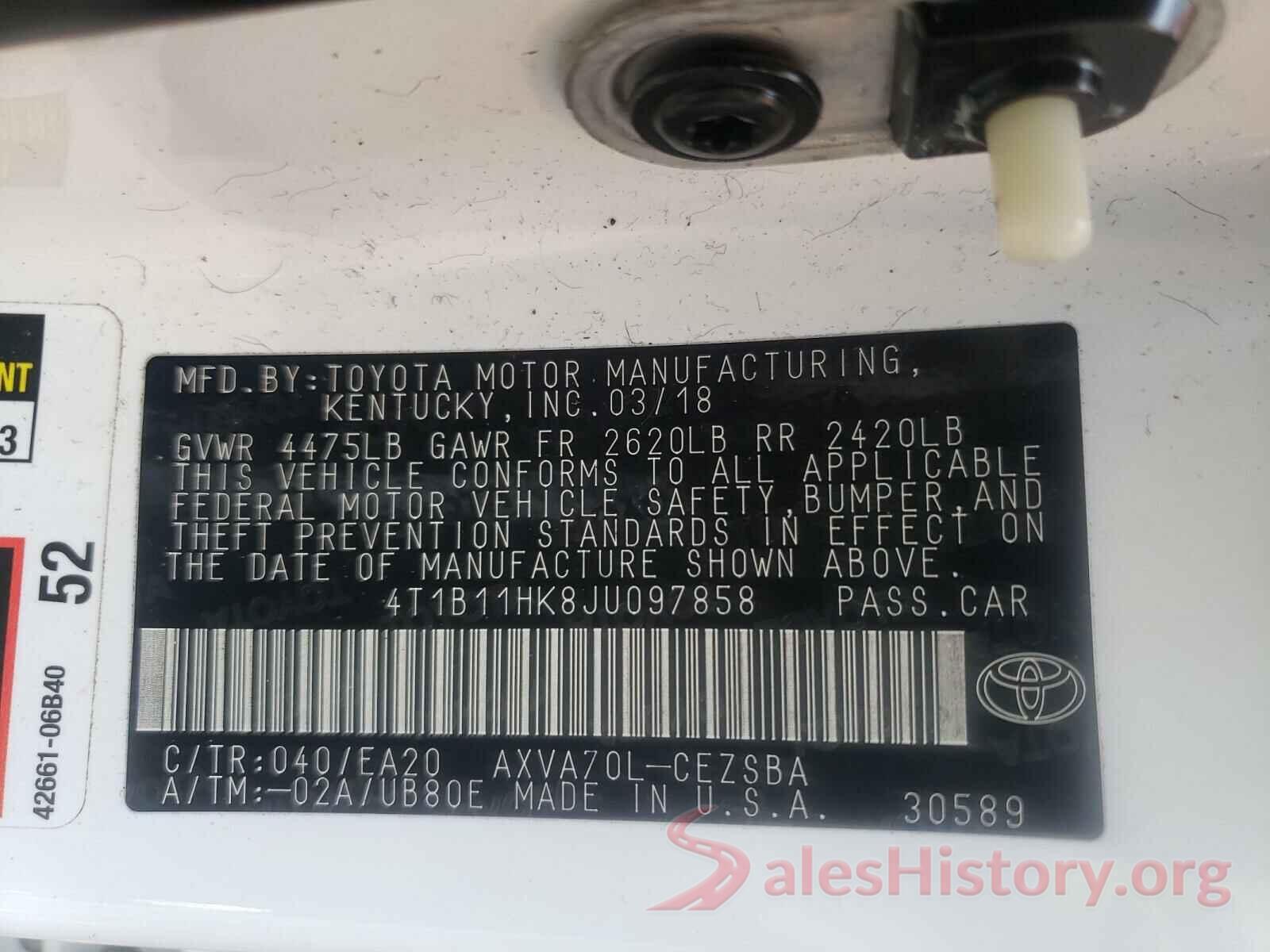 4T1B11HK8JU097858 2018 TOYOTA CAMRY