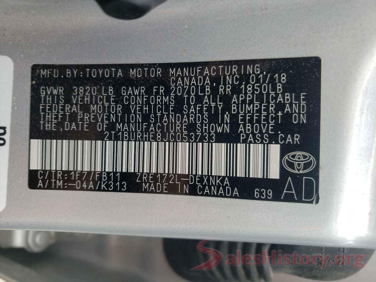 2T1BURHE8JC053733 2018 TOYOTA COROLLA