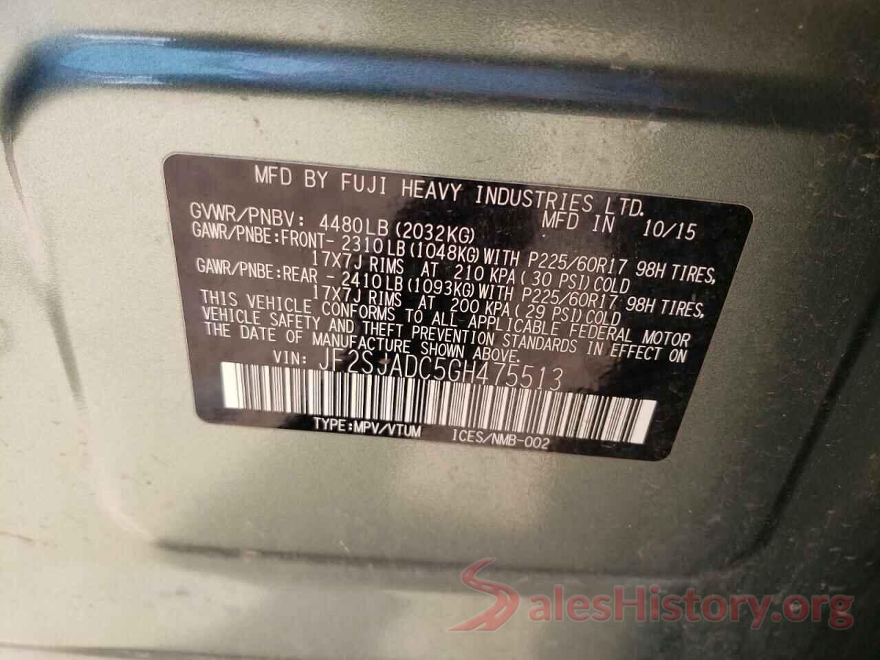 JF2SJADC5GH475513 2016 SUBARU FORESTER