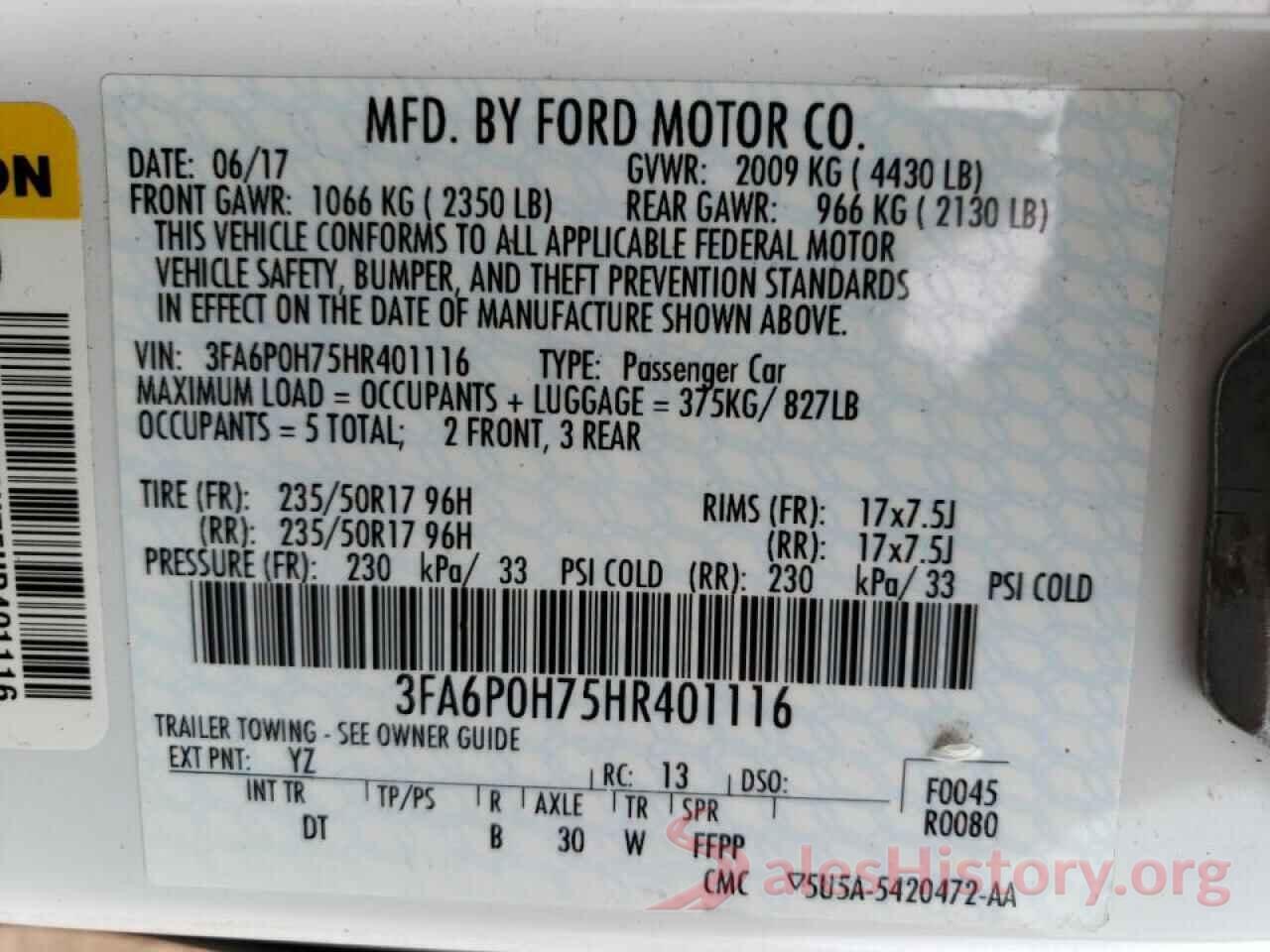 3FA6P0H75HR401116 2017 FORD FUSION