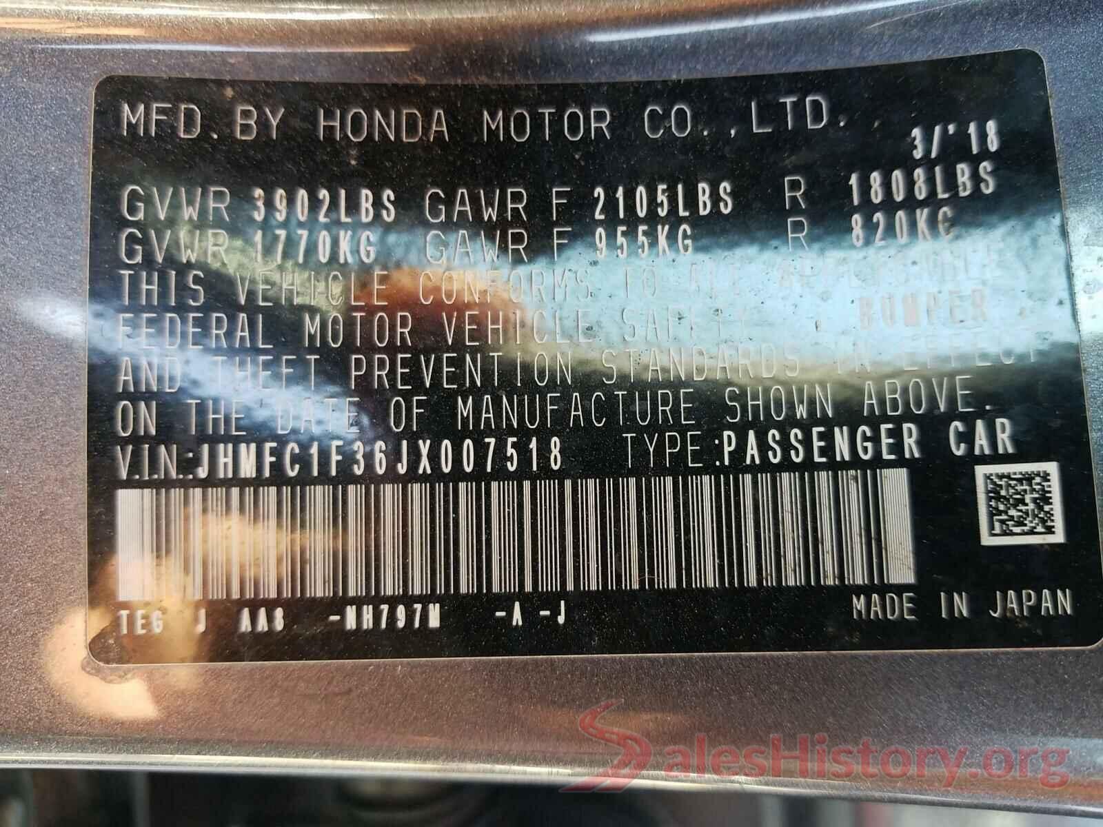 JHMFC1F36JX007518 2018 HONDA CIVIC