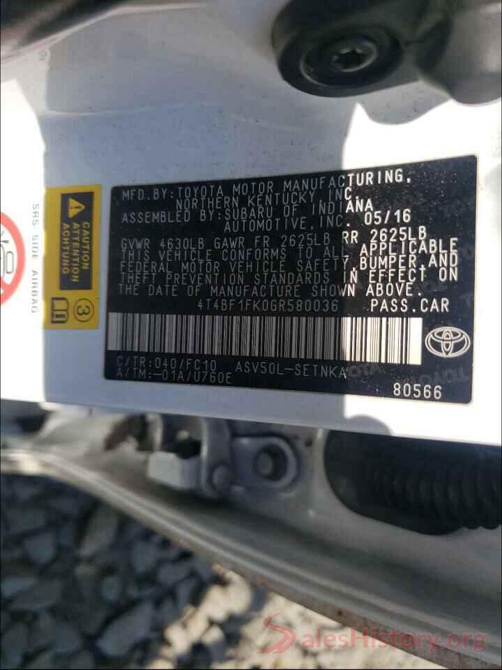 4T4BF1FK0GR580036 2016 TOYOTA CAMRY