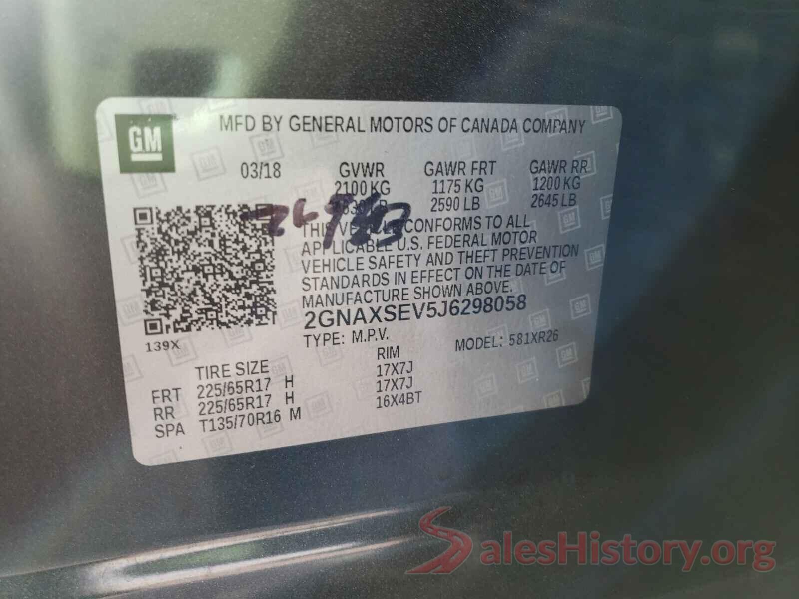 2GNAXSEV5J6298058 2018 CHEVROLET EQUINOX