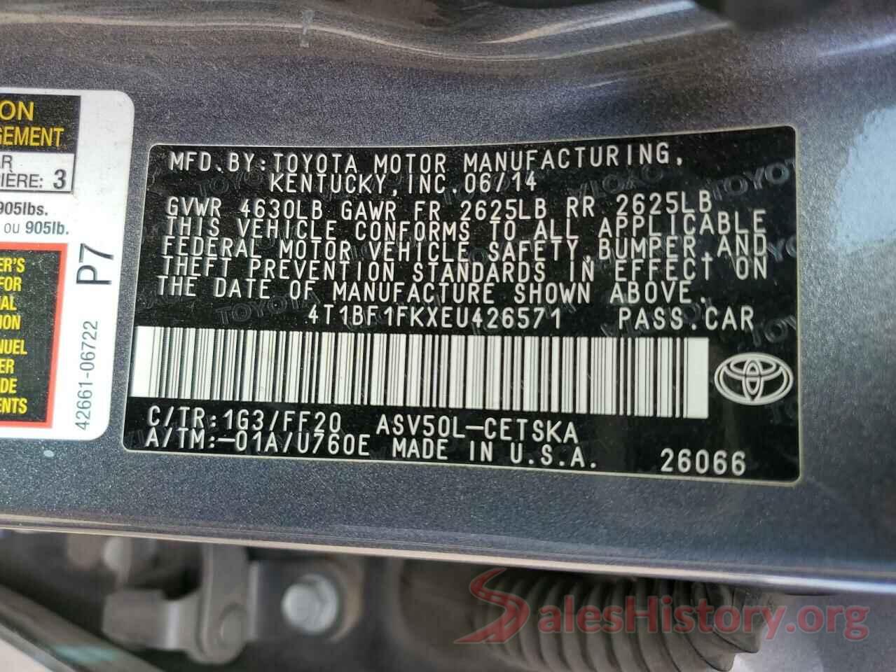 4T1BF1FKXEU426571 2014 TOYOTA CAMRY