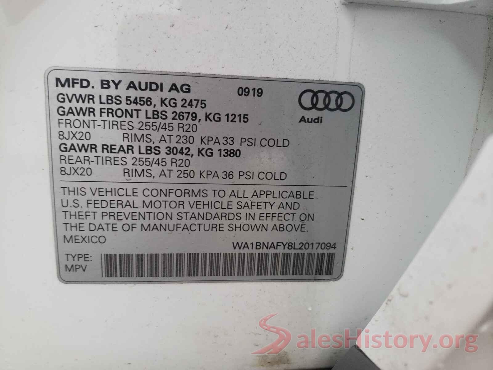 WA1BNAFY8L2017094 2020 AUDI Q5