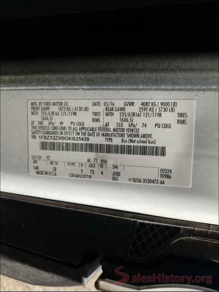 1FBZX2ZM9GKB25439 2016 FORD TRANSIT CO