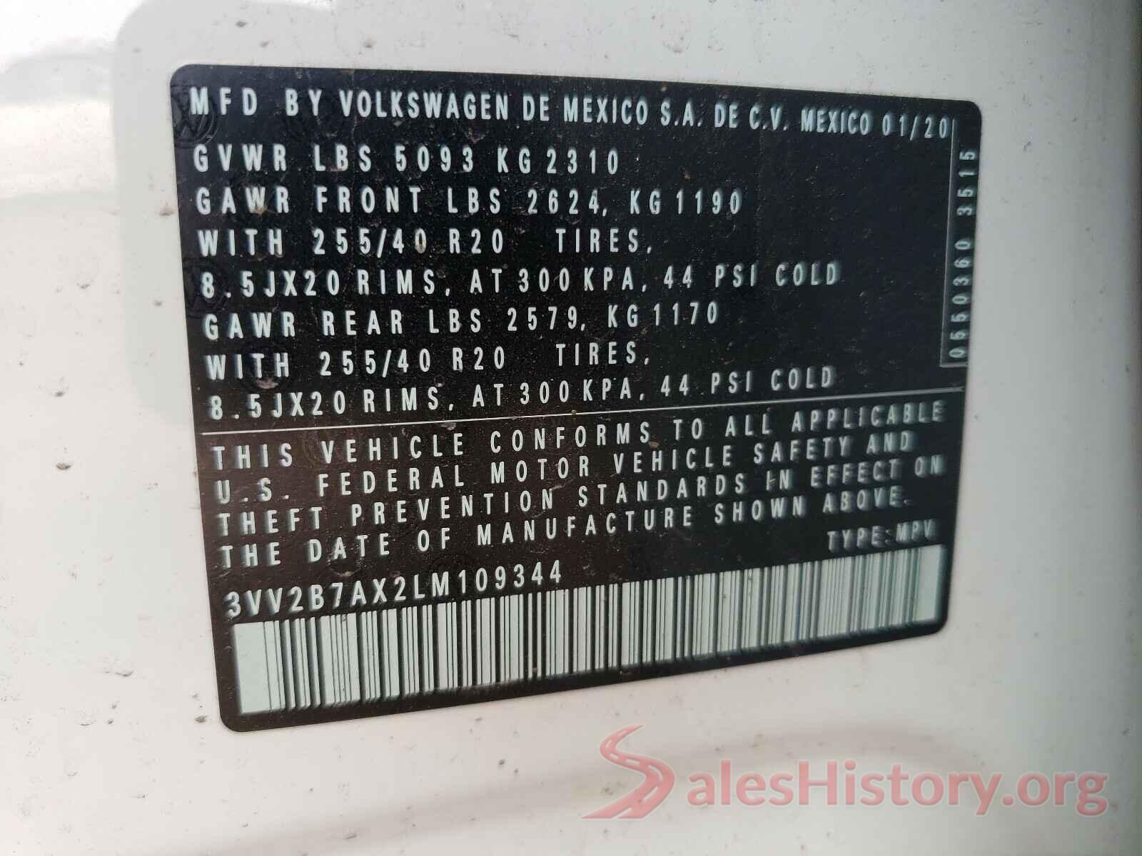 3VV2B7AX2LM109344 2020 VOLKSWAGEN TIGUAN