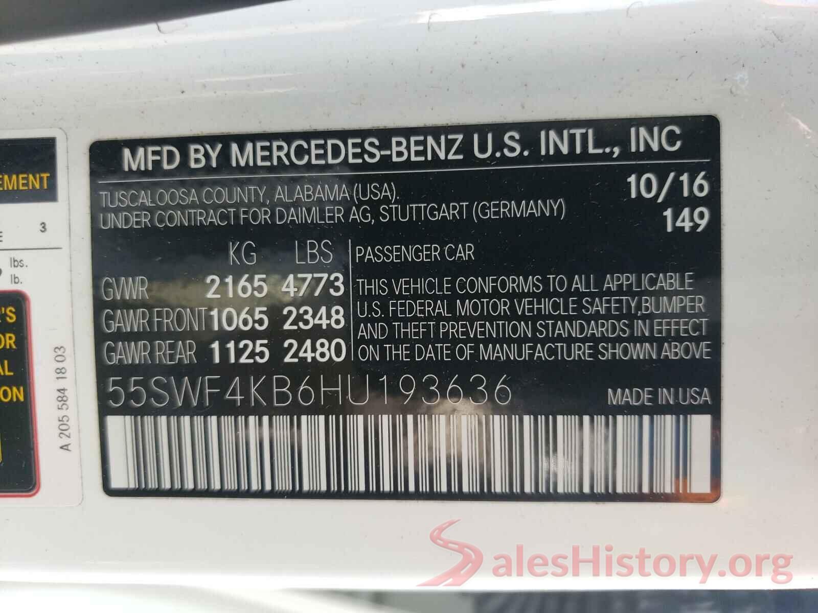 55SWF4KB6HU193636 2017 MERCEDES-BENZ C CLASS