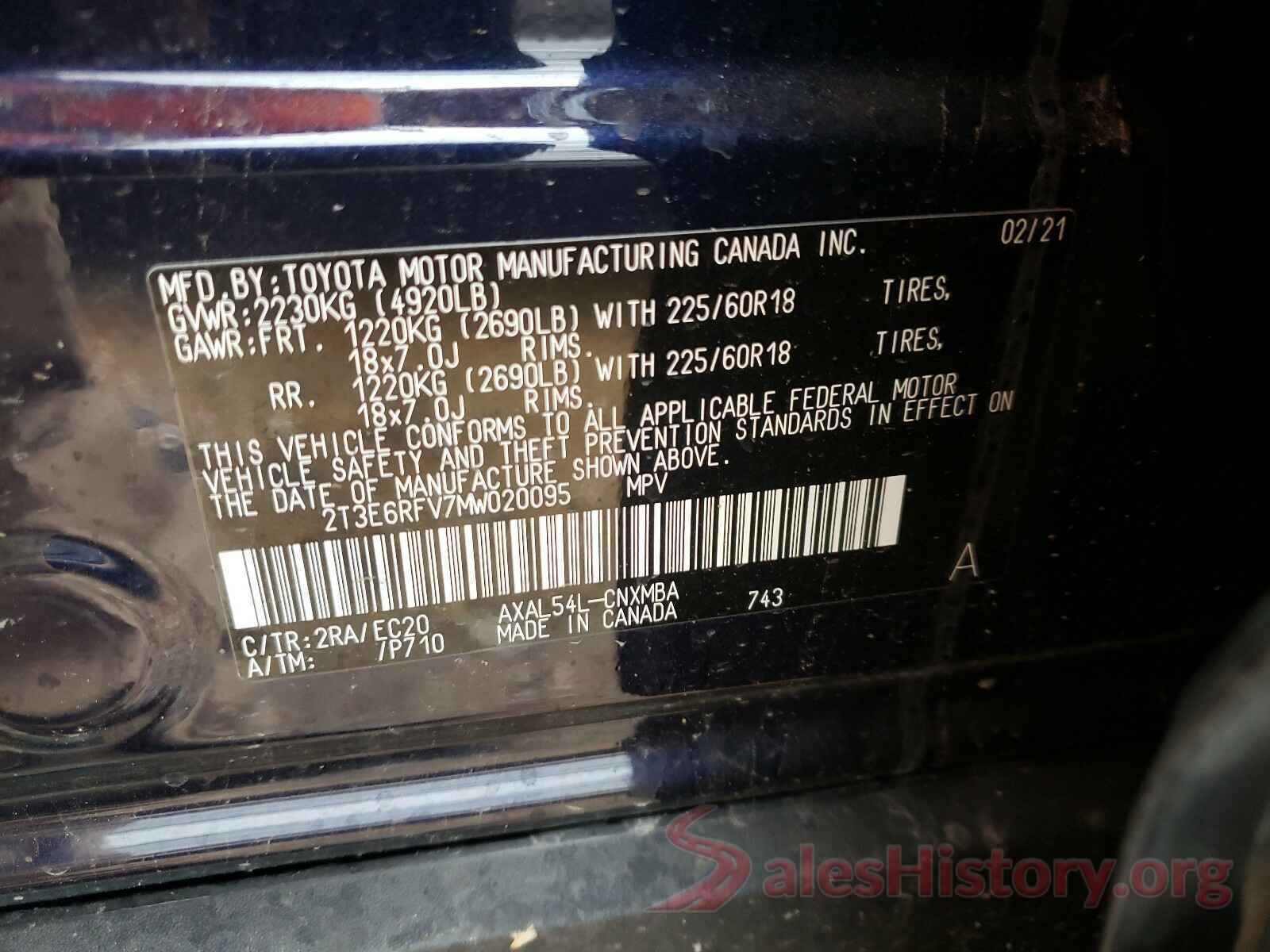 2T3E6RFV7MW020095 2021 TOYOTA RAV4