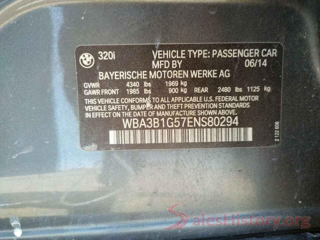 WBA3B1G57ENS80294 2014 BMW 3 SERIES