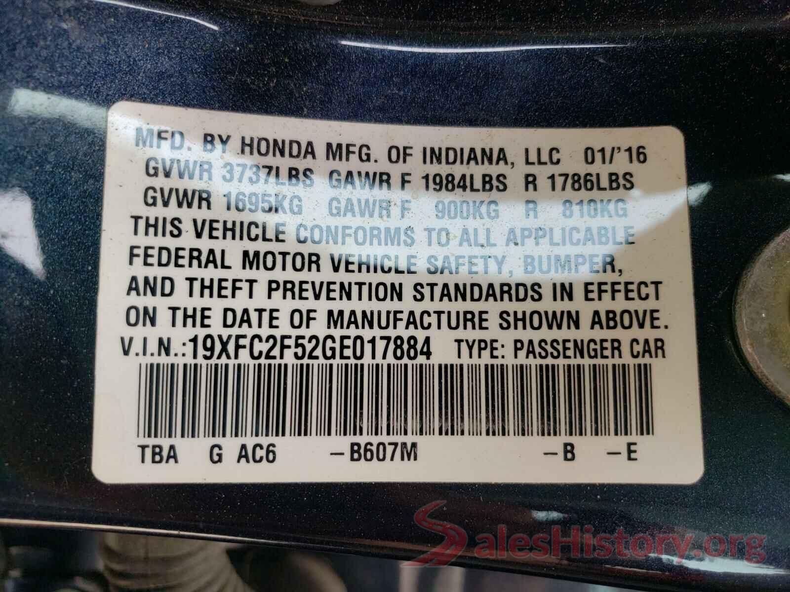 19XFC2F52GE017884 2016 HONDA CIVIC