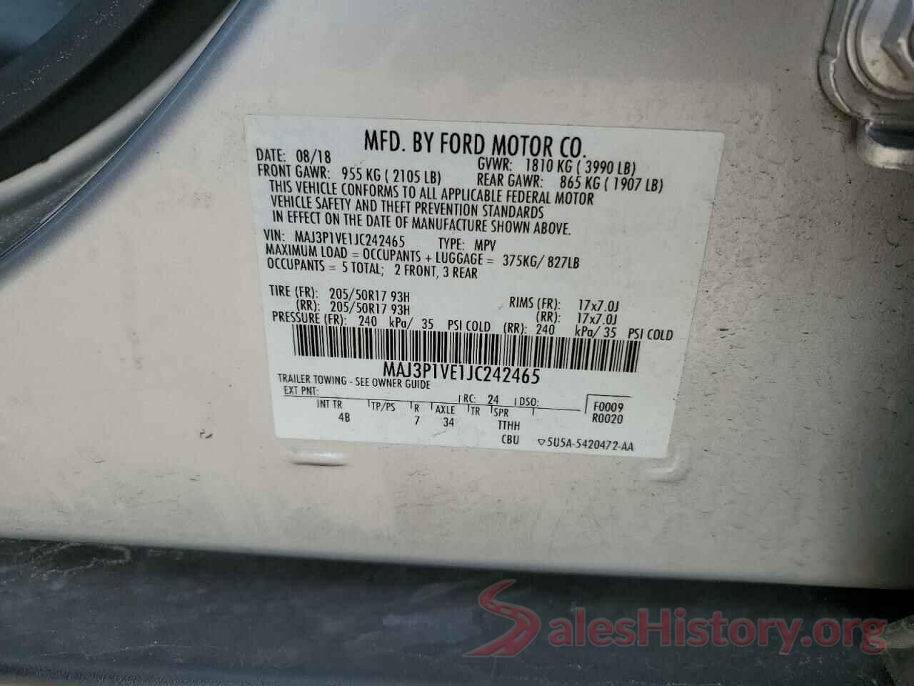 MAJ3P1VE1JC242465 2018 FORD ECOSPORT