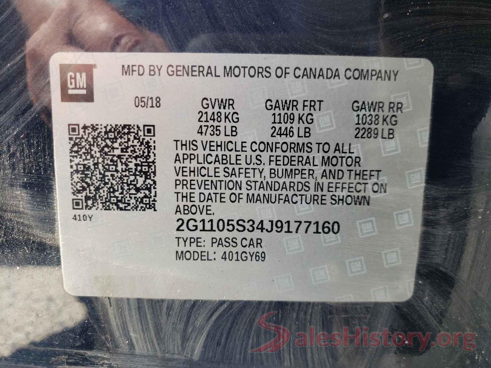 2G1105S34J9177160 2018 CHEVROLET IMPALA