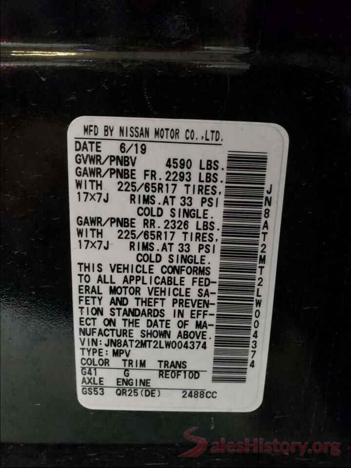 JN8AT2MT2LW004374 2020 NISSAN ROGUE