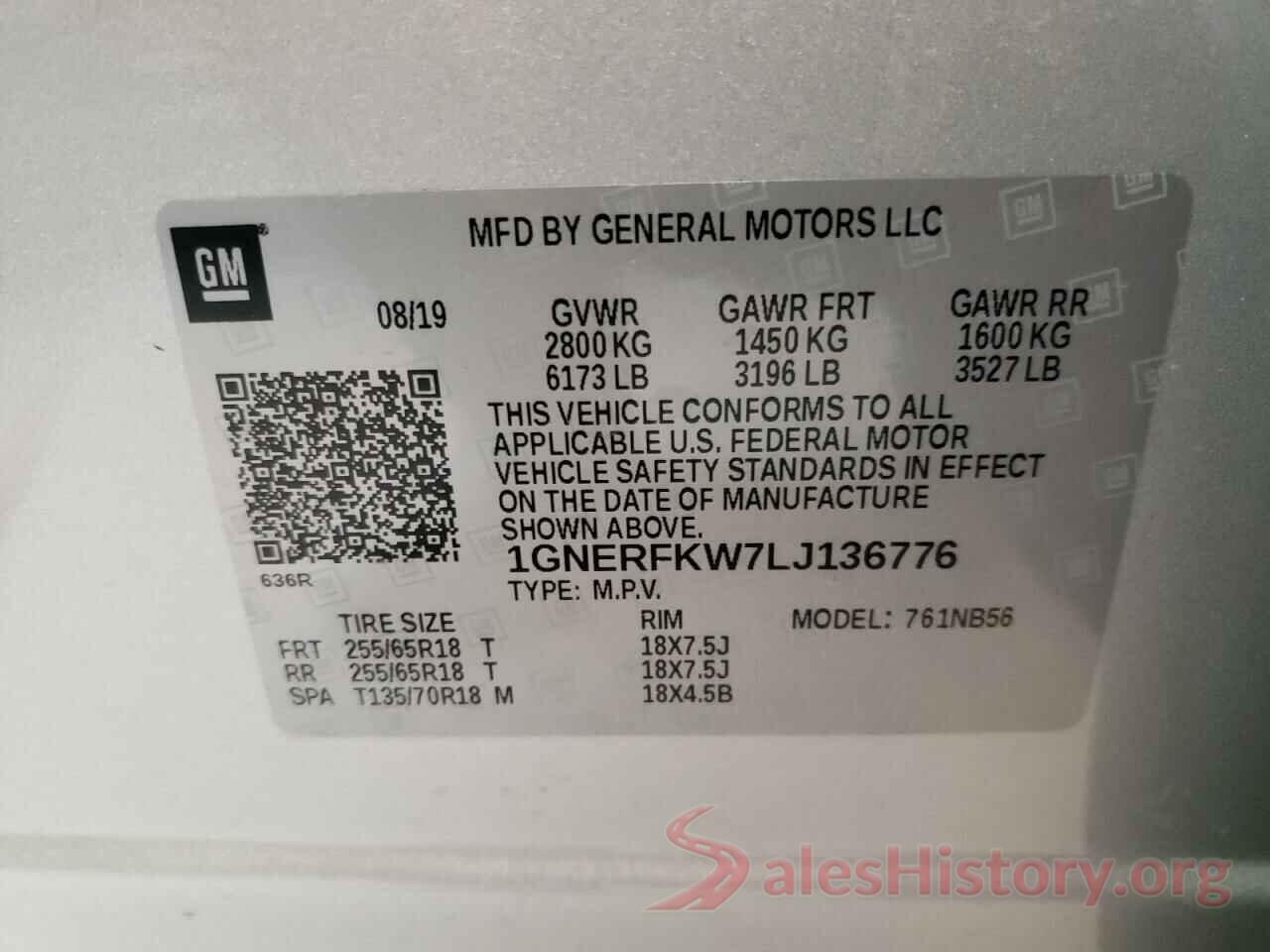 1GNERFKW7LJ136776 2020 CHEVROLET TRAVERSE