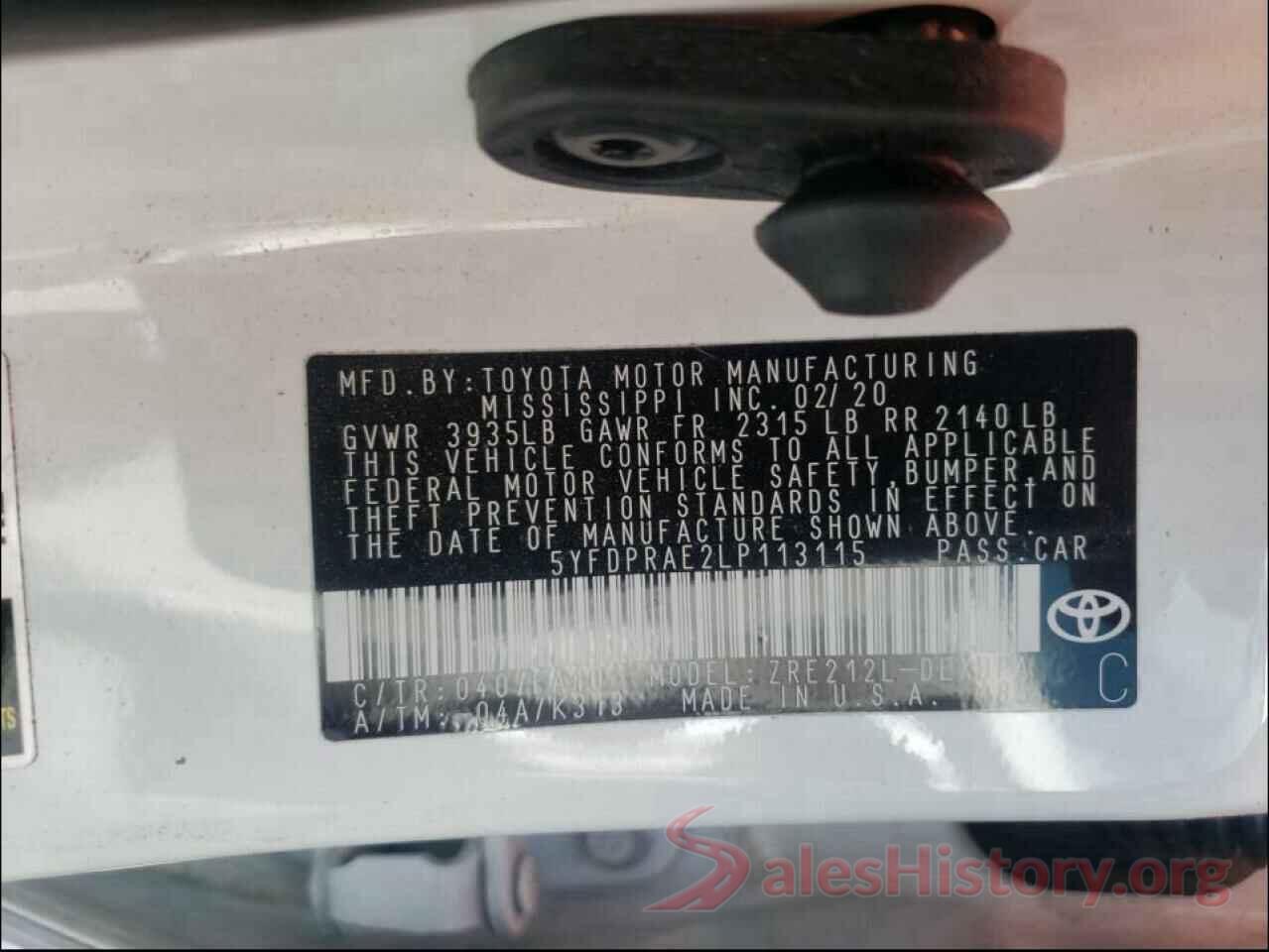 5YFDPRAE2LP113115 2020 TOYOTA COROLLA