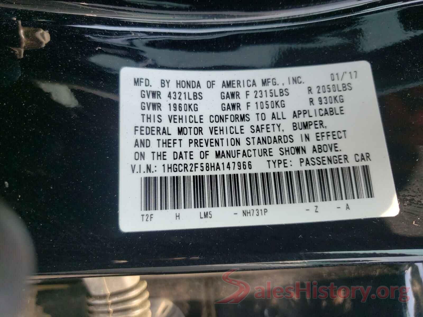 1HGCR2F58HA147966 2017 HONDA ACCORD