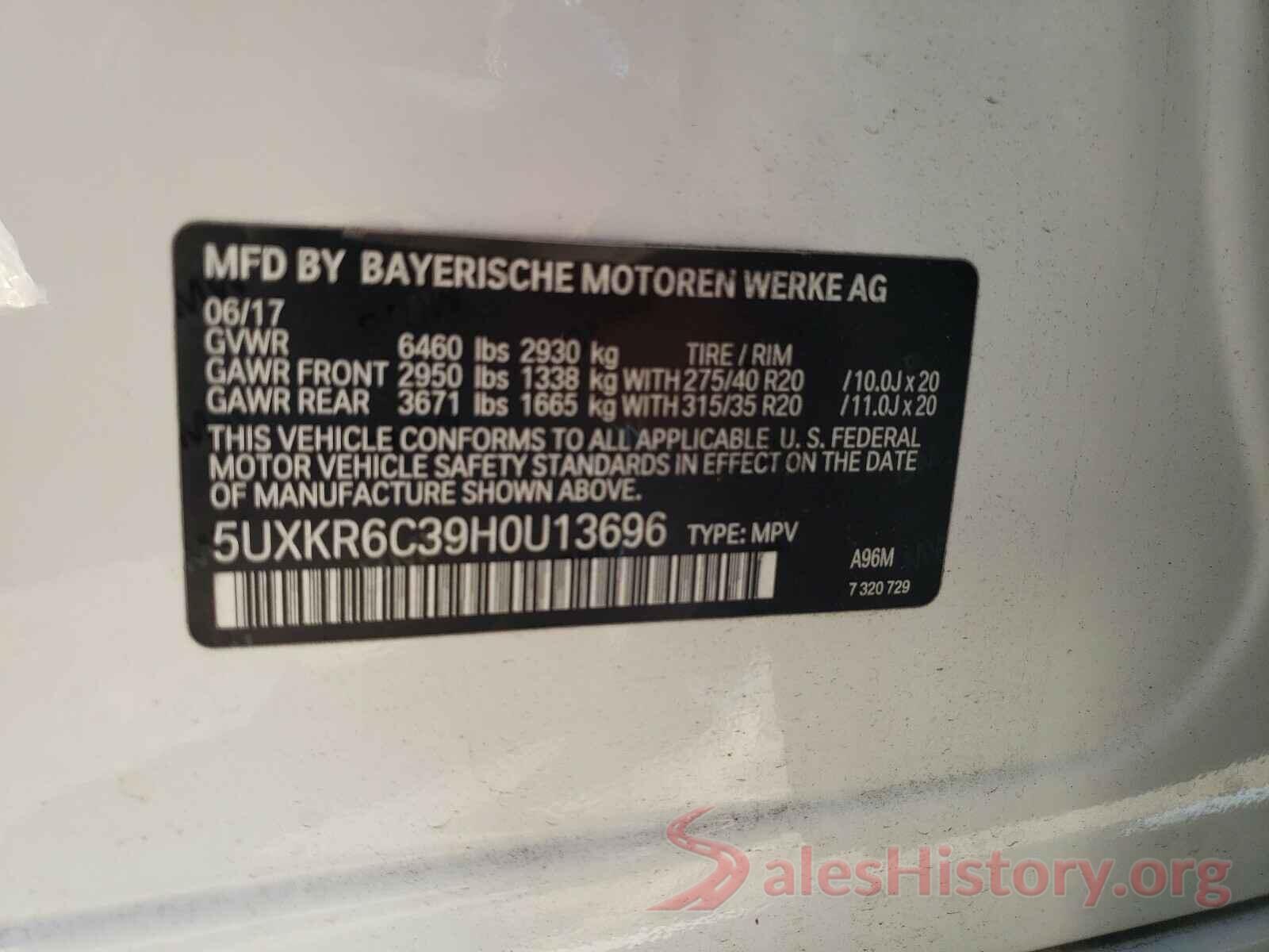 5UXKR6C39H0U13696 2017 BMW X5