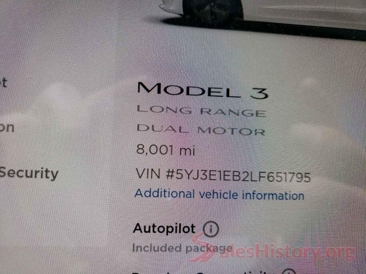 5YJ3E1EB2LF651795 2020 TESLA MODEL 3