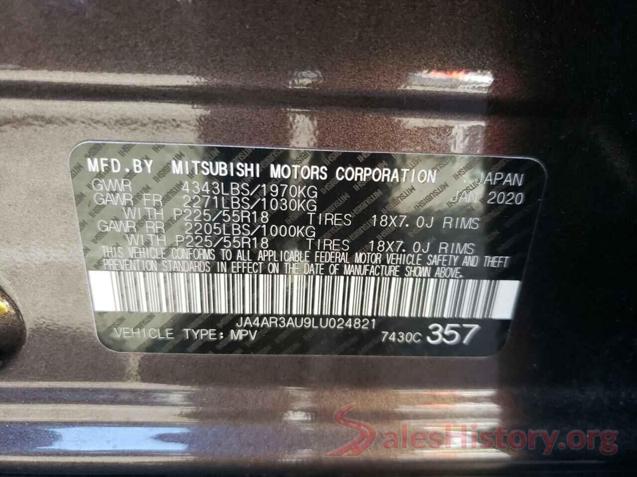 JA4AR3AU9LU024821 2020 MITSUBISHI OUTLANDER