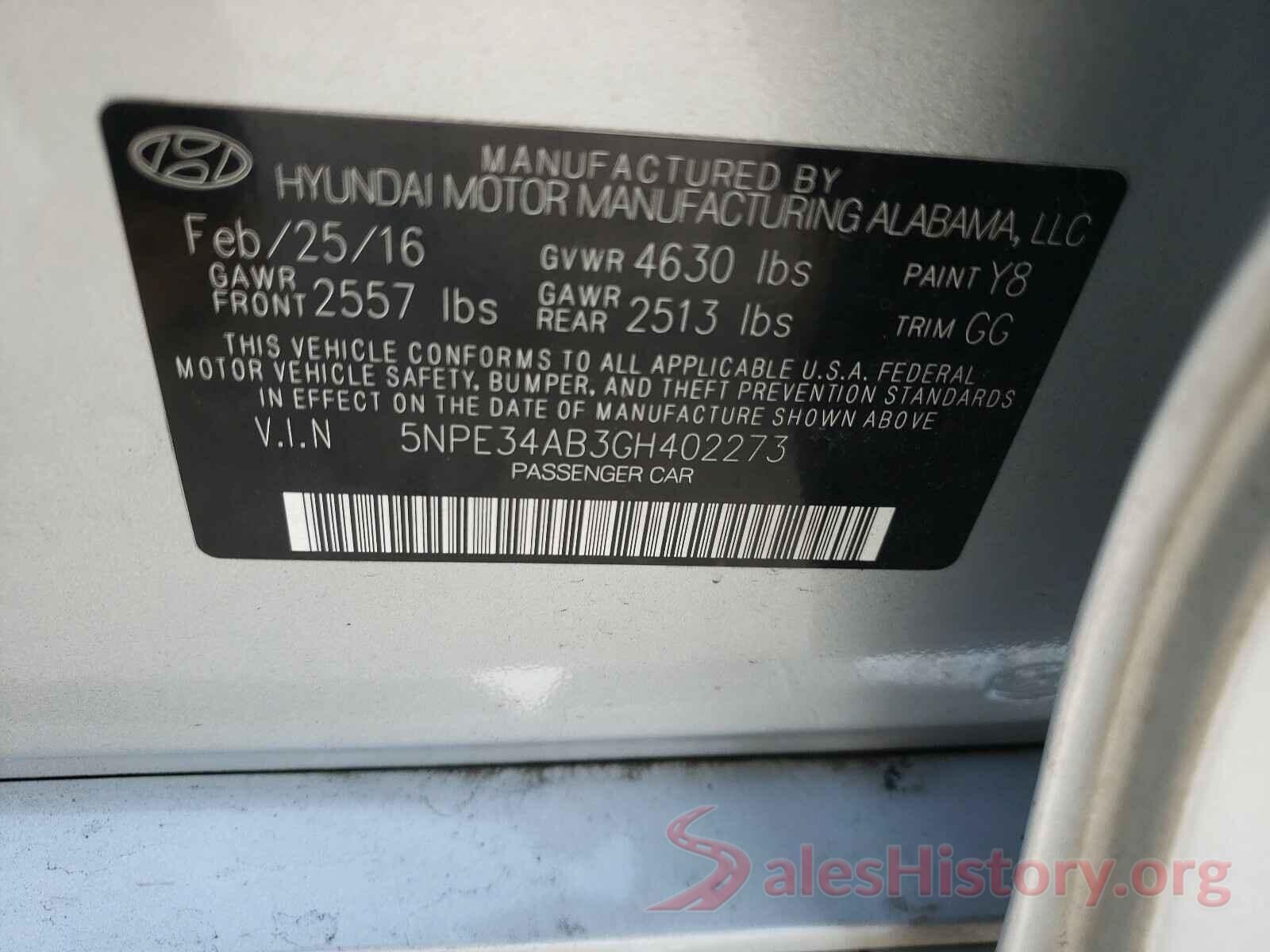 5NPE34AB3GH402273 2016 HYUNDAI SONATA