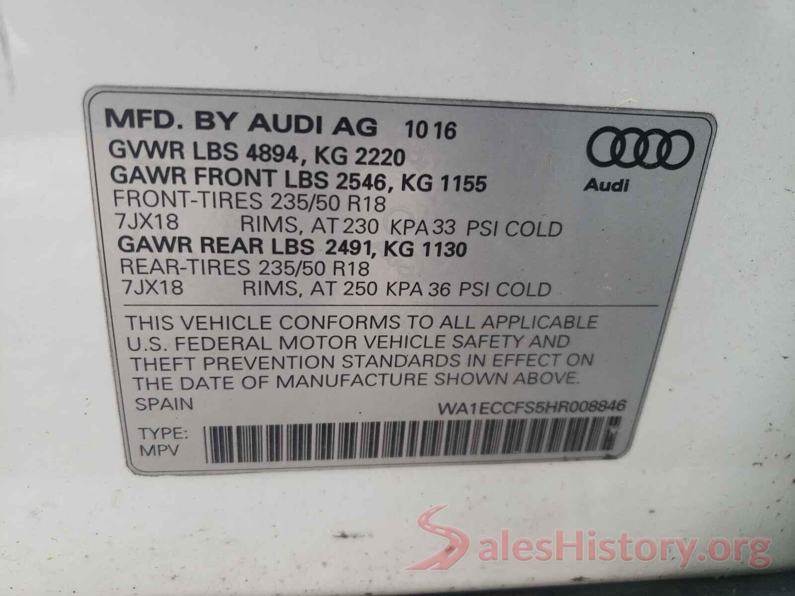 WA1ECCFS5HR008846 2017 AUDI Q3