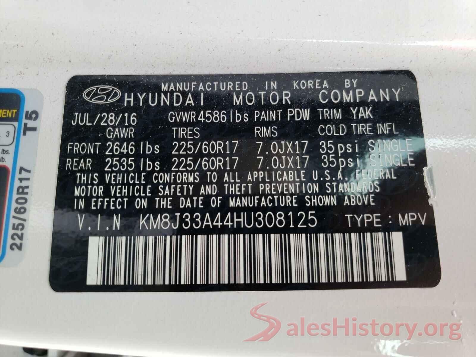 KM8J33A44HU308125 2017 HYUNDAI TUCSON