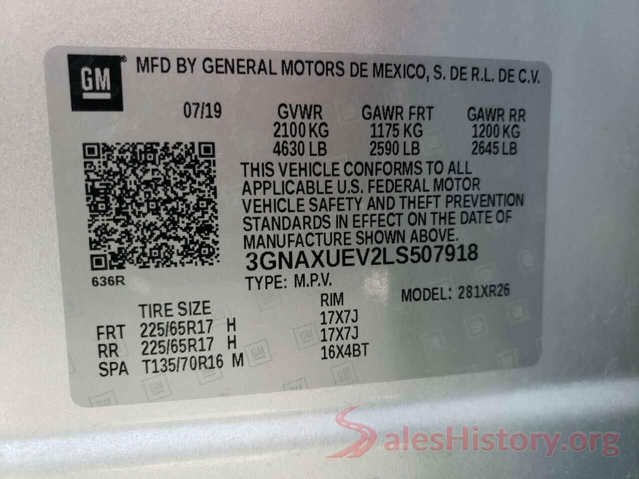 3GNAXUEV2LS507918 2020 CHEVROLET EQUINOX