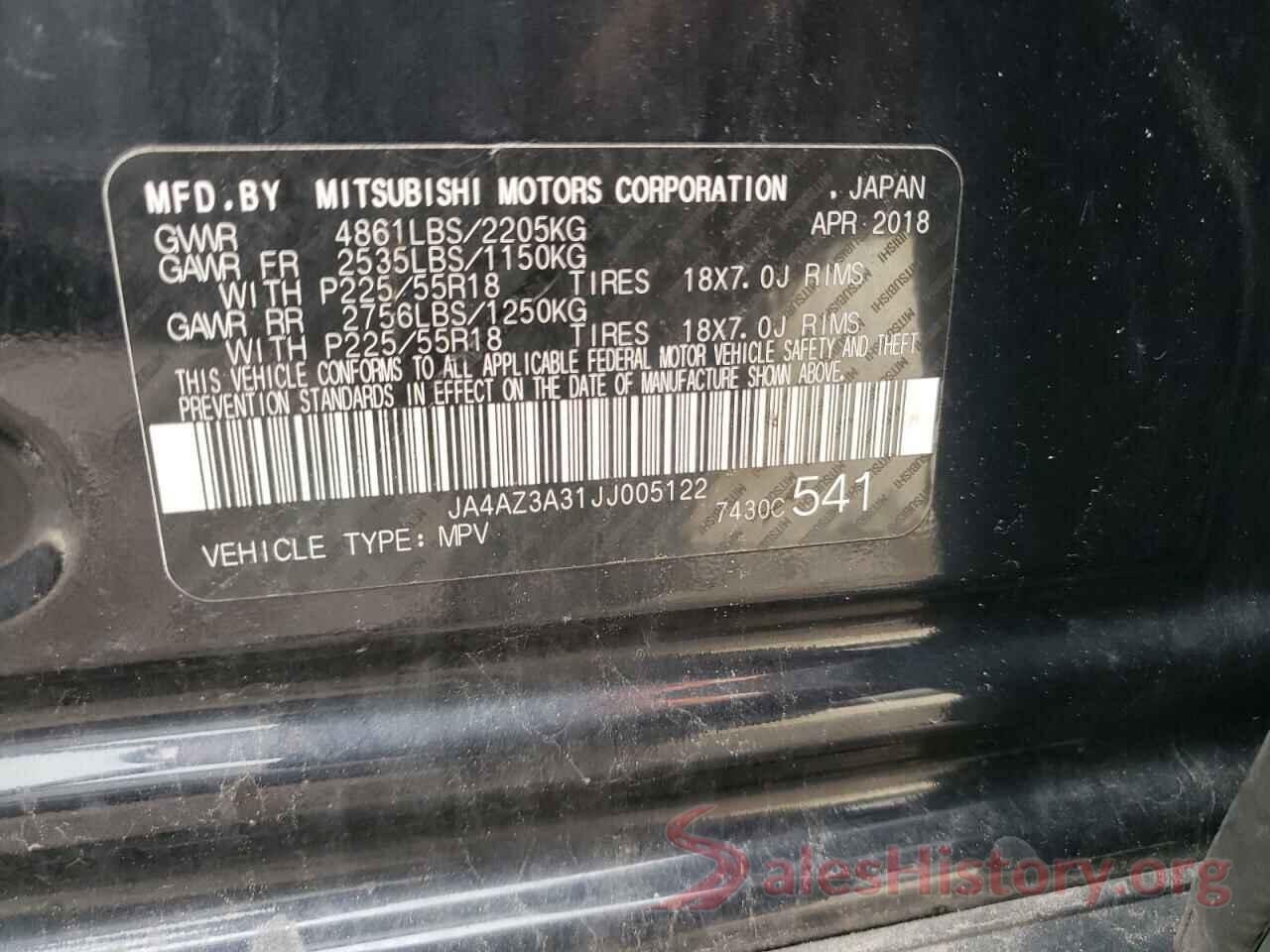 JA4AZ3A31JJ005122 2018 MITSUBISHI OUTLANDER