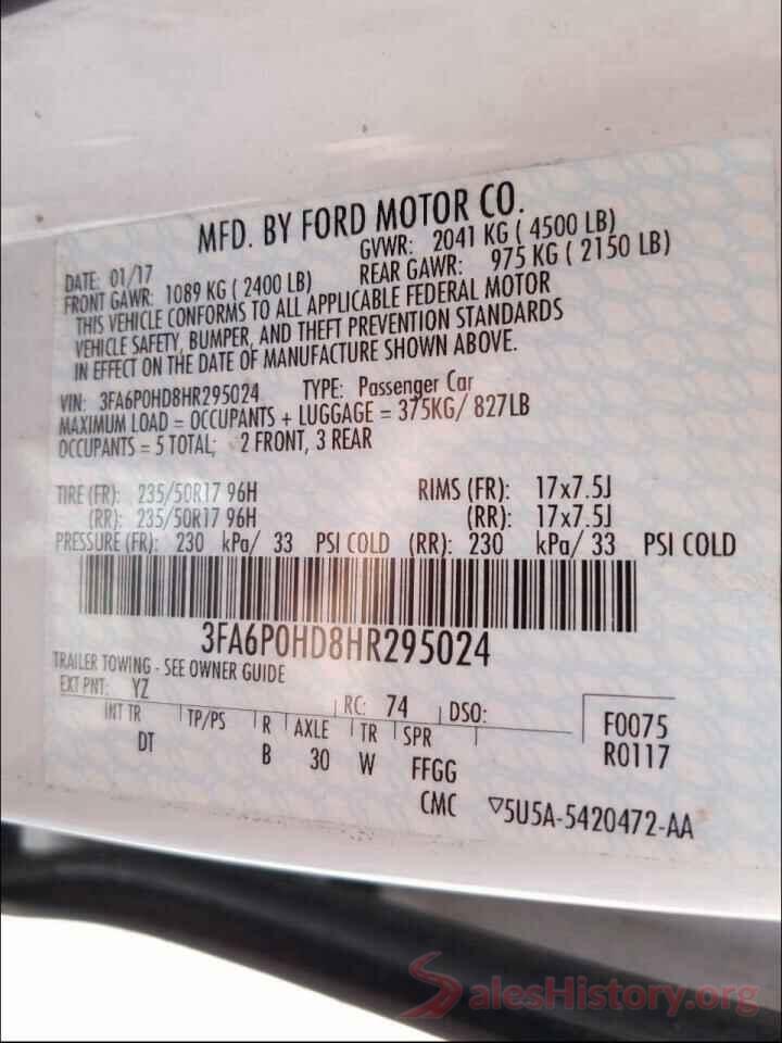 3FA6P0HD8HR295024 2017 FORD FUSION