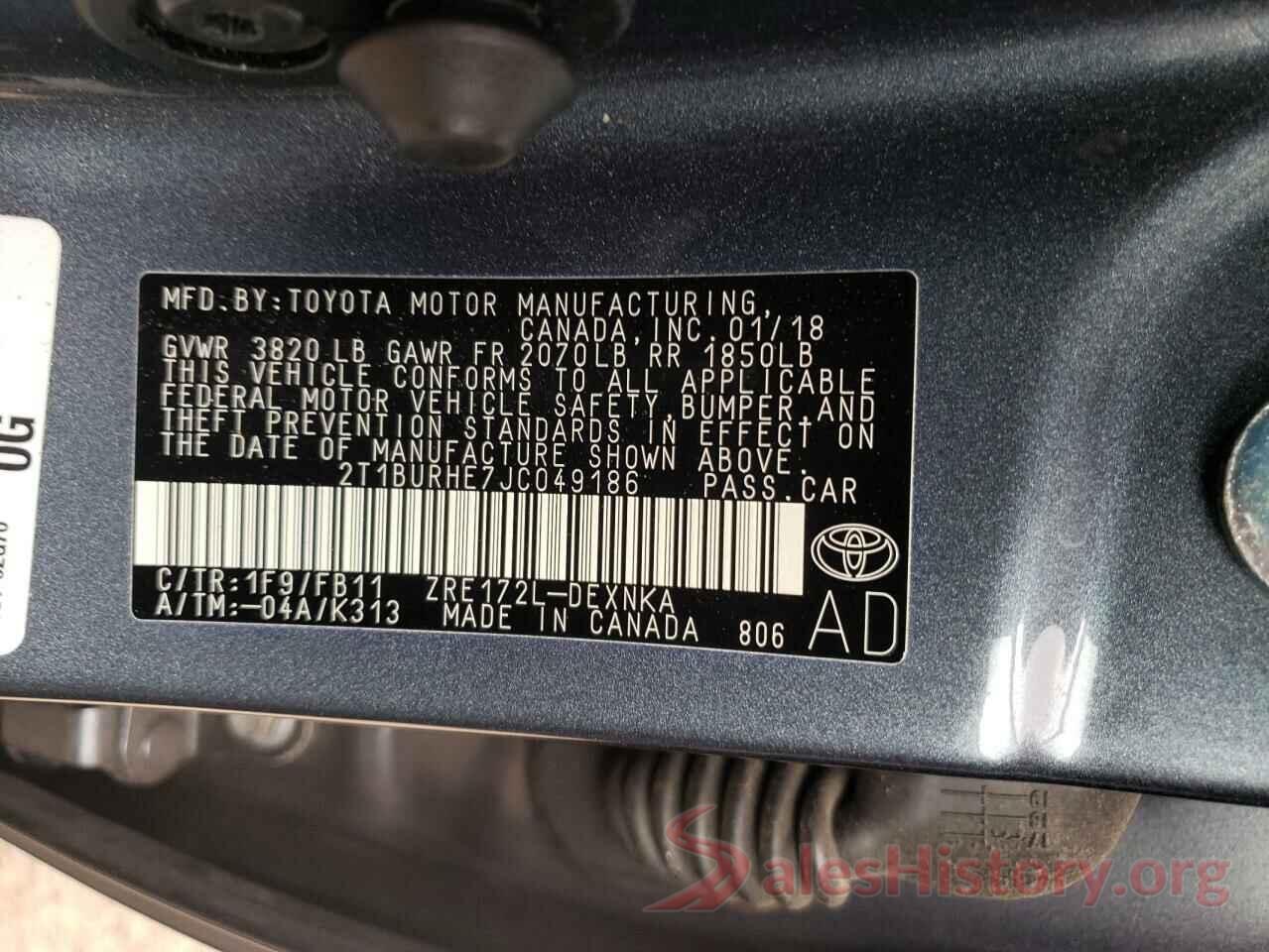 2T1BURHE7JC049186 2018 TOYOTA COROLLA