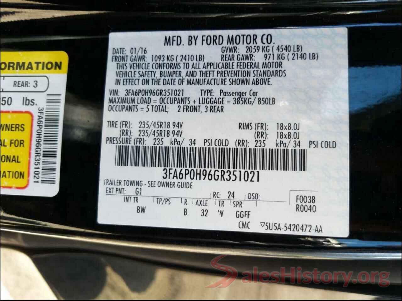 3FA6P0H96GR351021 2016 FORD FUSION